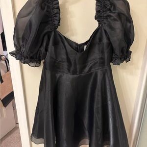 Selkie Black Dress with Puff Sleeves